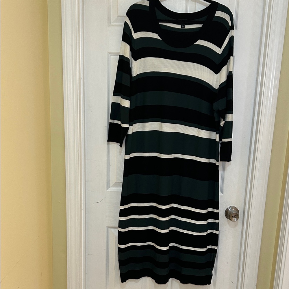 Torrid Black Green Striped Sweater Dress | Women’s 3X | Knit Midi Dress